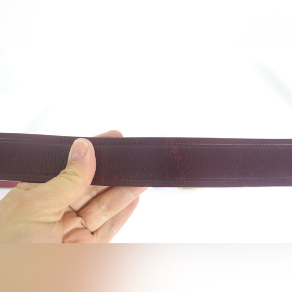 Deep Red Maroon Leather Belt with Brass Studs and Buckle 37 38 39 40 41 Large L - Picture 10 of 10